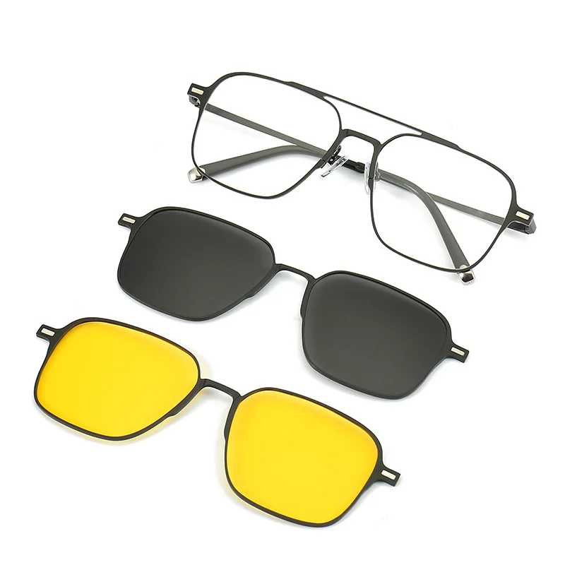 1/2PCS Metal Three In One Magnet Clip Style Eyeglass Frame Men's Polarized Sunglasses Uv400 7009