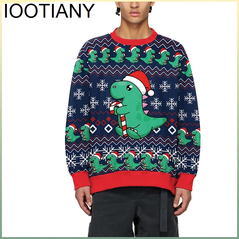 thumbnail image 5 of IOOTIANY - Sudadera holgada con estampado 3D para hombre, para fiestas de otoño, suéteres navideños feos con dibujos de dinosaurios, 5 of 5