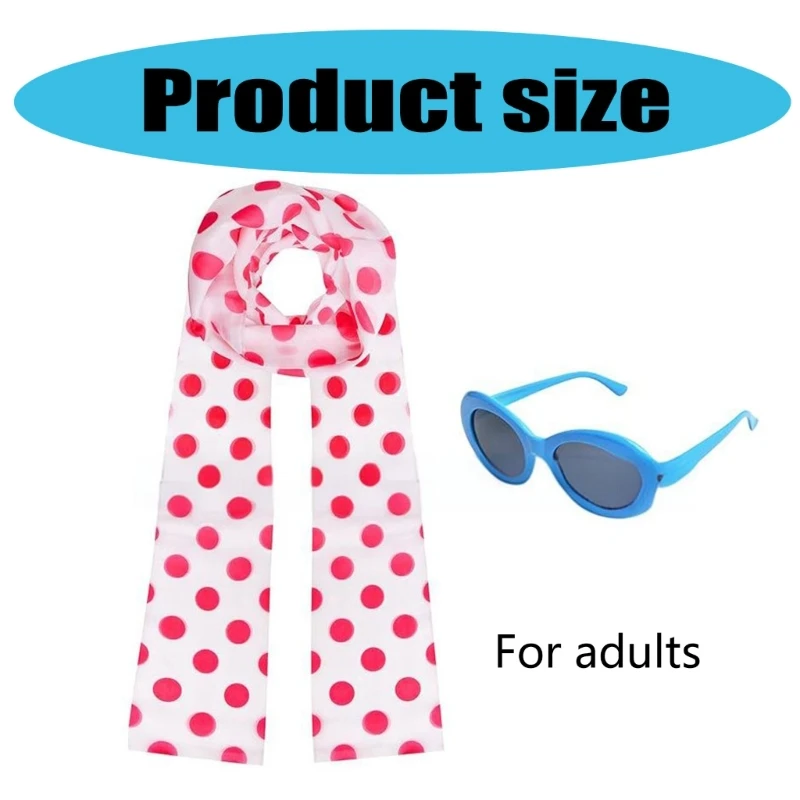 1 Set Pink Polkas Dot Scarf and Glasses Set for Adult Women Dot Scarf Party Supplies Halloween Costume Accessories 5