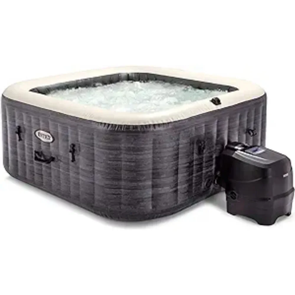 

4 Person Inflatable 83" Square Outdoor Hot Tub Spa With 140 Bubble AirJets Pscina Insulated Cover & LED Color Changing Lights