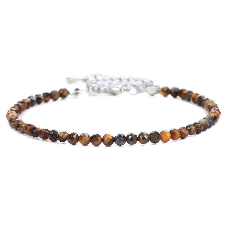 3MM Beads Bracelets For Women Men Faceted Natural Stone Braided Bracelet Silvery Chain Amethysts Lapis Lazuli Tiny Wristbands - Image 3