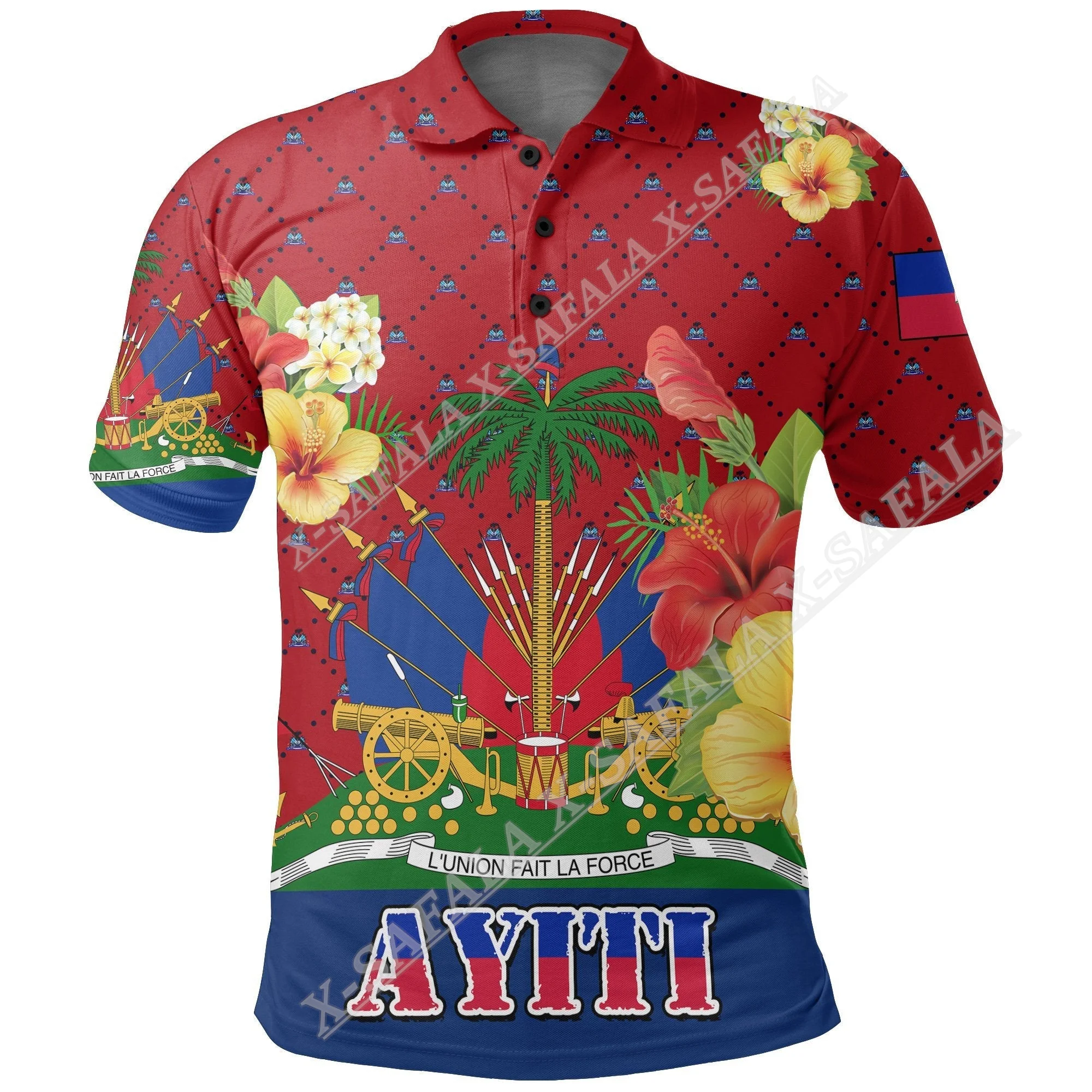 

HAITI Country Coat Of Arms Flag Emblems 3D Print Polo Shirt Mens Collar Short Sleeve StreetWear Casual Top New Summer Clothing