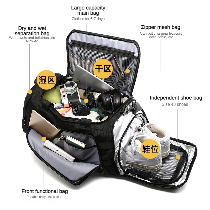 Gym Bag for Men Waterproof Sports Duffel with Wet Pocket Shoe Compartment Travel Duffel Bag Weekender Overnight travel bag