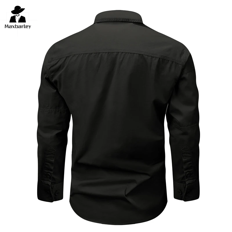 2024 Long Sleeve Shirt Men's Spring and Autumn New Retro Japanese Pure Cotton Shirt Coat Outdoor Tactical Zipper Pocket Shirt