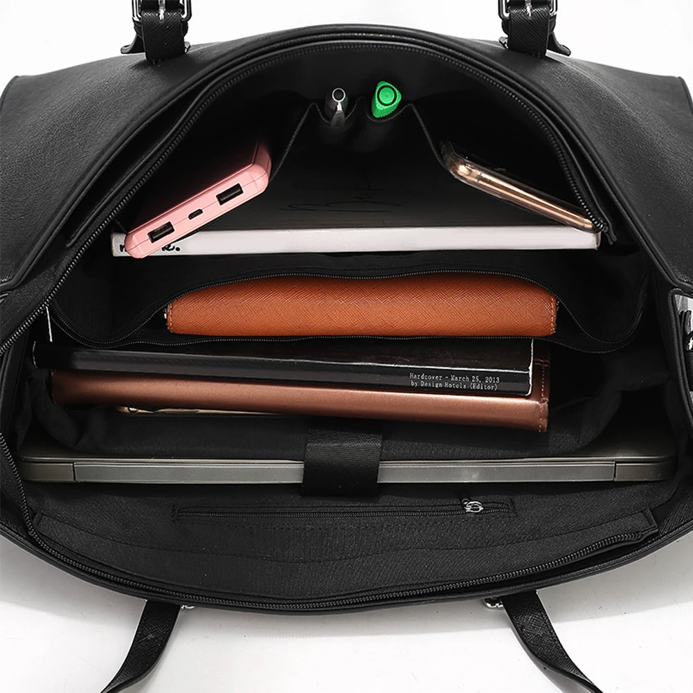 15.6 Inch Laptop Tote Bag Women Retro Shoulder Bag PU Leather Computer Carrying Case Multipocket Large Capacity Business Handbag