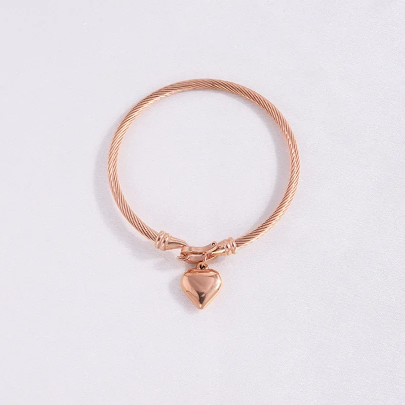 18k Gold Color Stainless Steel Heart Pendant Charm Bangle Bracelets For Men Women