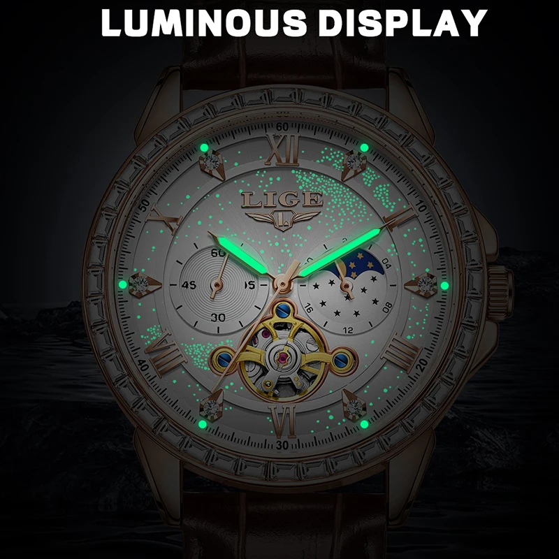 2026 LIGE New Luxury Men Watch Automatic Mechanical Watch for Men Business Sport Wristwatch Waterproof Leather Belt Clock Male