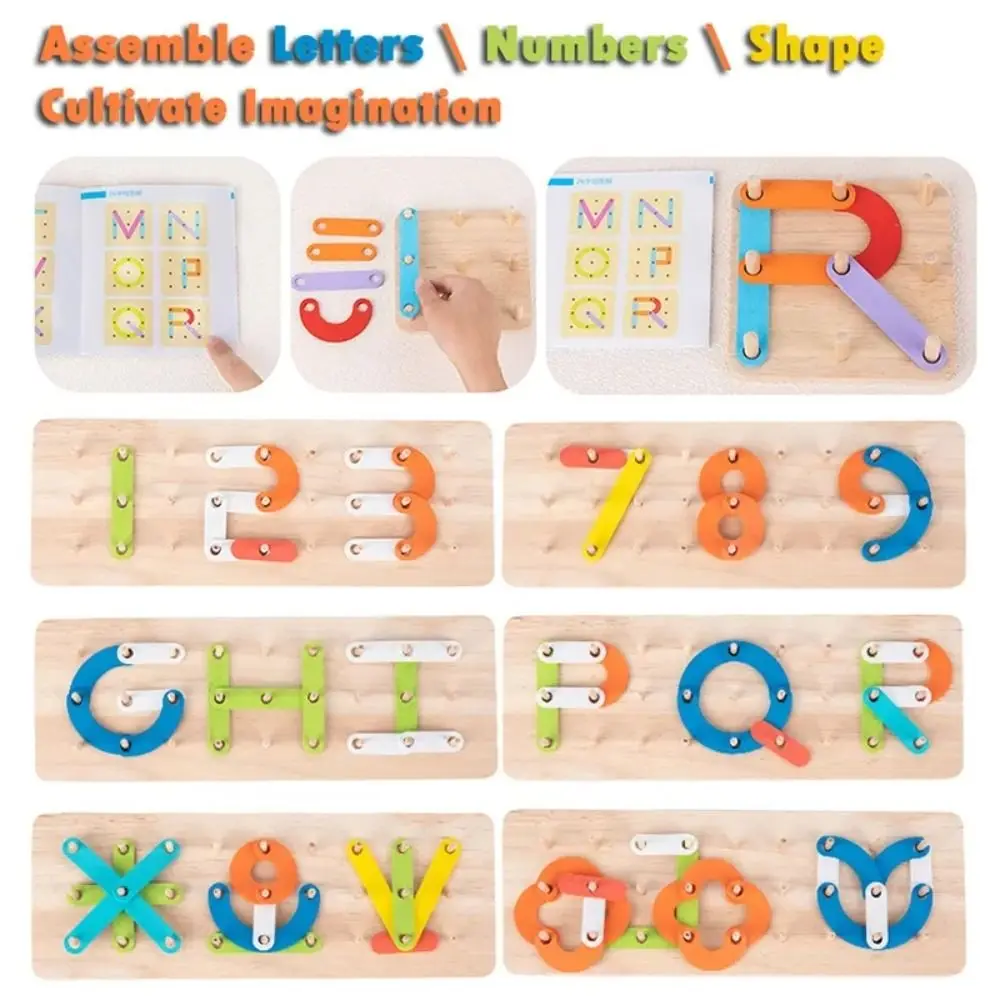 

Letter Geoboard Wooden Puzzles Toys Cognition Color Construction Puzzle Pegboard Number Montessori Sensory Toys Children