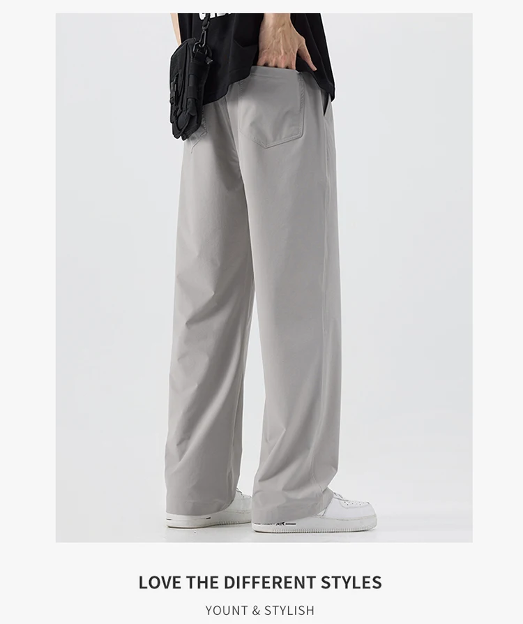Herren Schnelltrocknende Freizeithose Sommer Elastischer Bund Kordelzug Gerades Bein Atmungsaktive Lose Passform Dünne Khaki Graue Hose – Detail 4