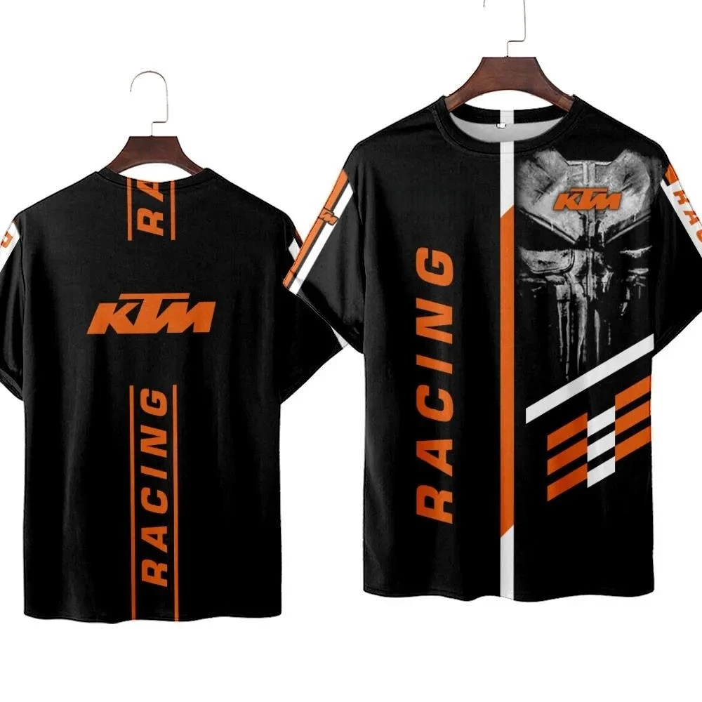 2026 여름 패션 편안한 통기성 야외 스포츠 새로운 스타일 3D 인쇄 KTM 패턴 라운드 넥 느슨한 반팔 티셔츠