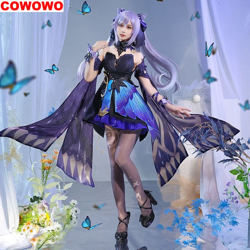 

COWOWO Anime Genshin Impact Keqing New Skin Game Suit Elegant Dress Uniform Cosplay Costume Halloween Party Outfit For Women