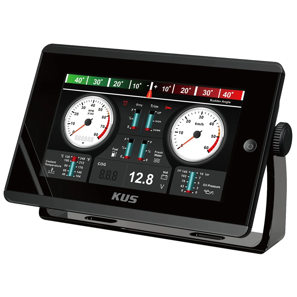 KUS TFT KMB-70 통합 데이터 모니터, 7 인치 게이지 패널, J1939 또는 NMEA 2000 네트워크 호환, 2 연료 엔진