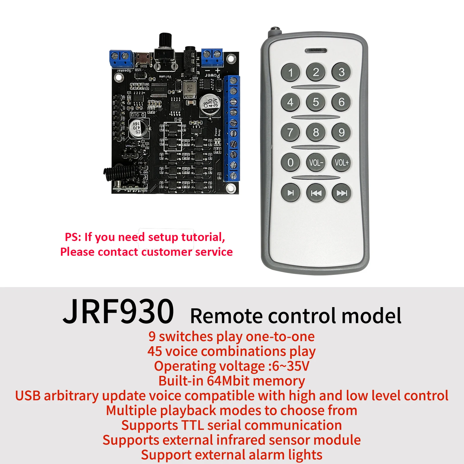 Voice playing MP3 audio decoding board with remote control