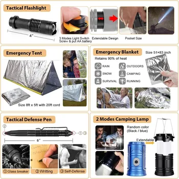 Survival Kit,250Pcs Survival Gear First Aid Kit with Molle System Compatible Bag and Emergency Tent,Emergency Kit for Earthquake 4