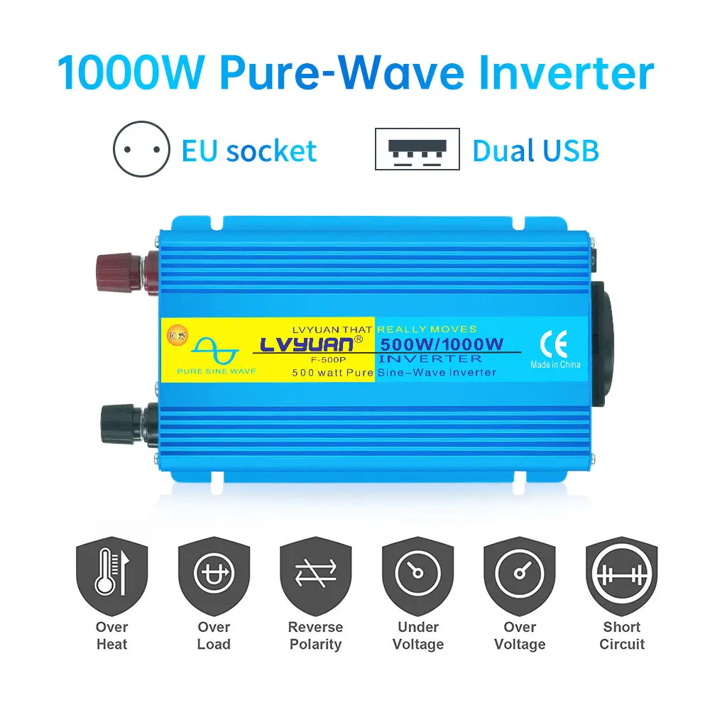 Pure Sine Wave 1000W 1200W 2000W DC 12V To AC 230V 50Hz/60Hz  Converter Universal EU Socket Car Cigarette Lighter Plug Inverter images - 6