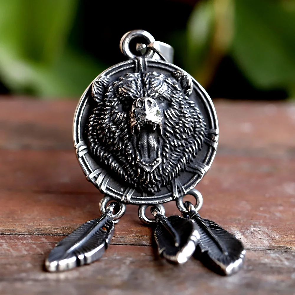 Neue Edelstahl Amulett Wikinger slawische Gott Symbol Belohnung Veles Bär Pfote Feder Anhänger Halskette Schmuck