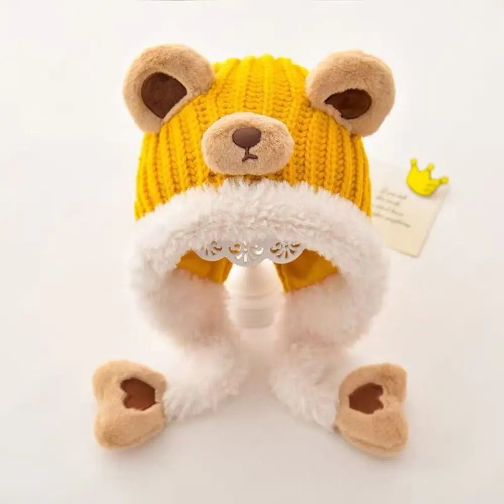 Versatile Kawaii Cartoon Beanie Caps Bear Coldproof Children's Pullover Hats Thickened Keep Warm Knitted Warm Hat for Boys Girls
