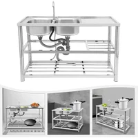 Commercial Stainless Steel Sink Freestanding Utility Sink with Faucet Kitchen Sinks Freestanding with Cabinet Double Bowl 2