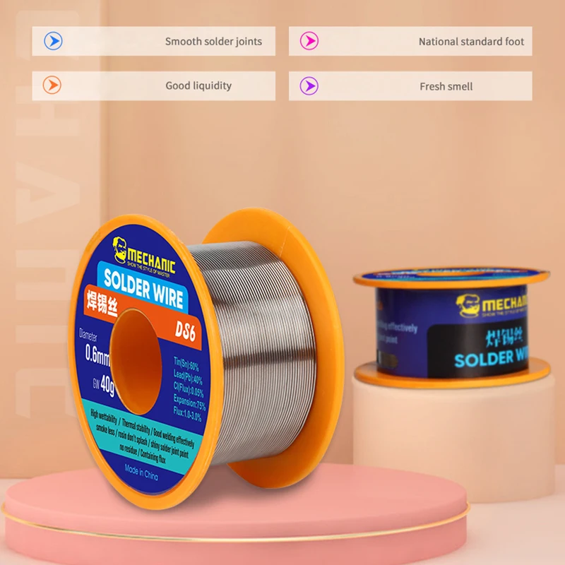 MECHANIC DS6 Soldering Wire Rosin Core Tin Welding Wire Flux BGA Soldering Tools 40g 0.3/0.4/0.5/0.6/0.8mm 1.0-3.0%