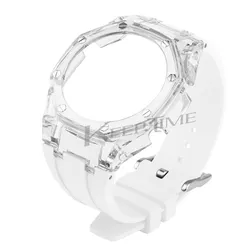 Enhanced Transparent Silicone Strap and Case Kit for Casio G - Shock Bezel and Watch Band Modification (White)