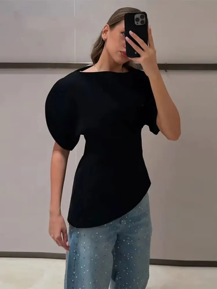 รูปสินค้า เสื้อเชิ้ตวินเทจคอโอ ผู้หญิง ดีไซน์ไม่สมมาตร