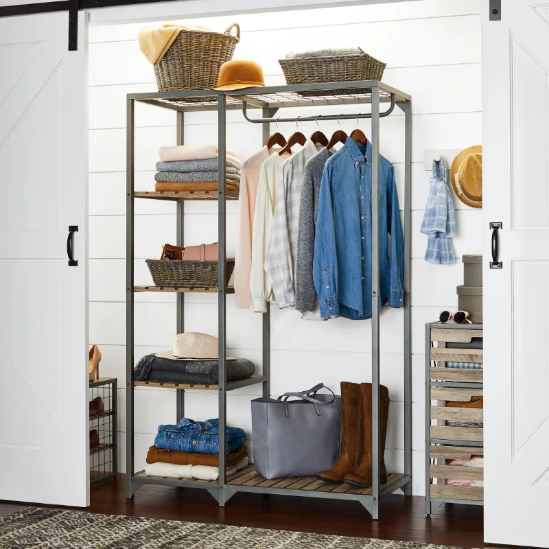

Better Homes & Gardens Farmhouse Gray Wood and Metal Garment Rack