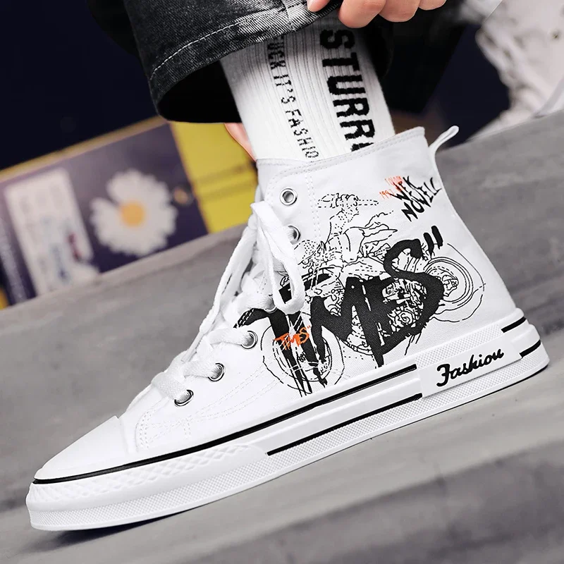 Men Shoes Vulcanize Canvas Shoes High Top Sneakers Casual Breathable Platform Shoes Man Trainers Tenis Masculino Chunky Sneakers - 6