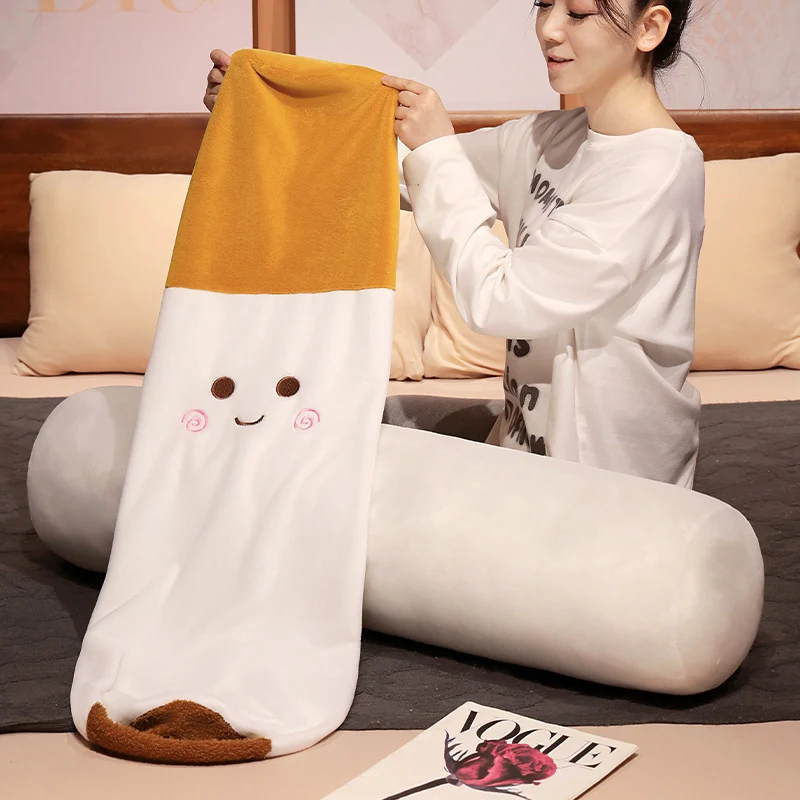 45~105cm Soft Stuffed Long Cigarette Pillow Stuffed Brown Pink Smiling Cute Face Sleeping Bolster Leg Support Plushie Peluche 6