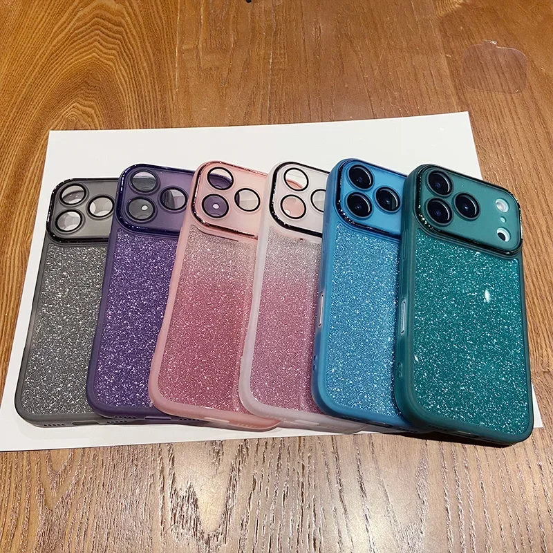 Glitter Gradient Shockproof Silicone Phone Case with Lens Protection