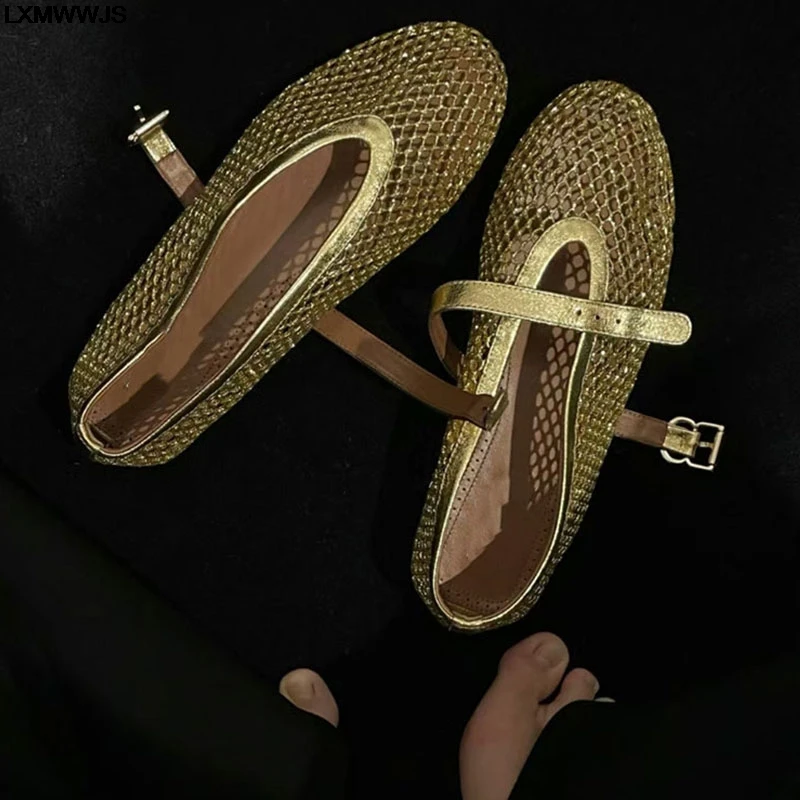 2024 Stylish Studded Crystal Women's Mary Jane Ballet Shoes Laofers Casual Soft Leather Comfortable Flats Luxury Women's Shoes