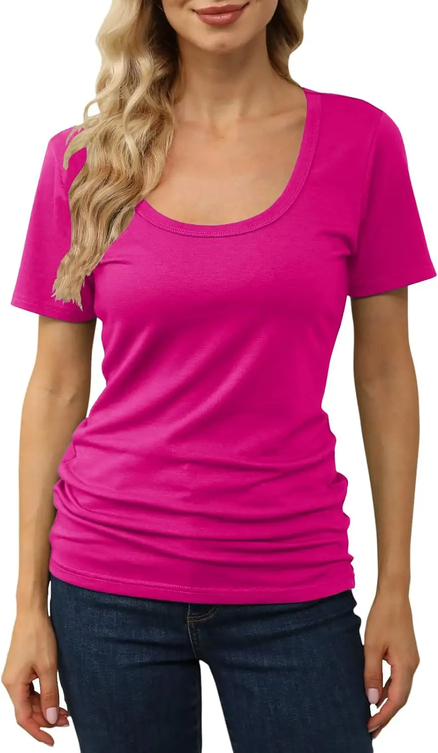 

Womens Plus Size T Shirts Cotton Short Sleeve Basic Tops Crewneck Casual Summer Tees Solid Color Loose Fit Blouses