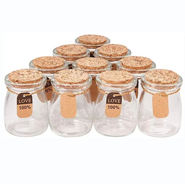 Lot de 10 Pcs Pot de Yaourt en Verre avec Couvercle 100 Ml Joli