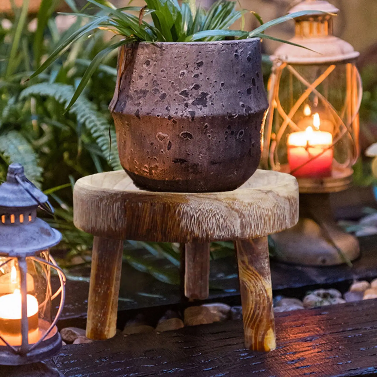 Wooden Planter Stool Stand Plant Flower Pot Stand Potted Riser Support for Garden Home Office Living Room Farmhouse Decoration