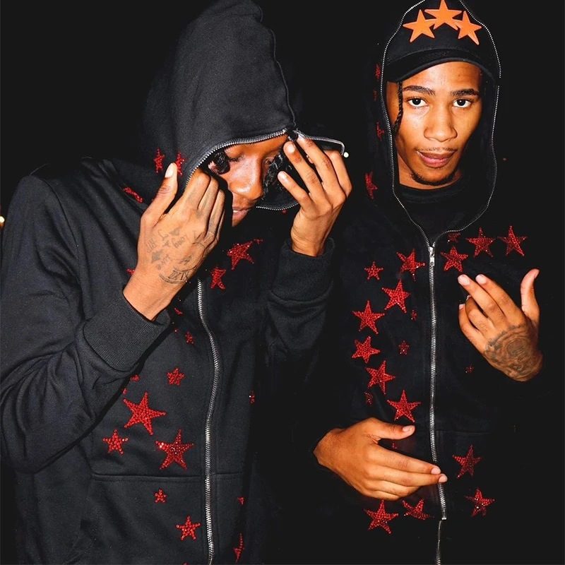 Y2K Rhinestone Skeleton Hoodies Women Gothic Black Zip Up Oversized Sweatshirts Female Retro Harajuku Hooded Jacket hoodies tops