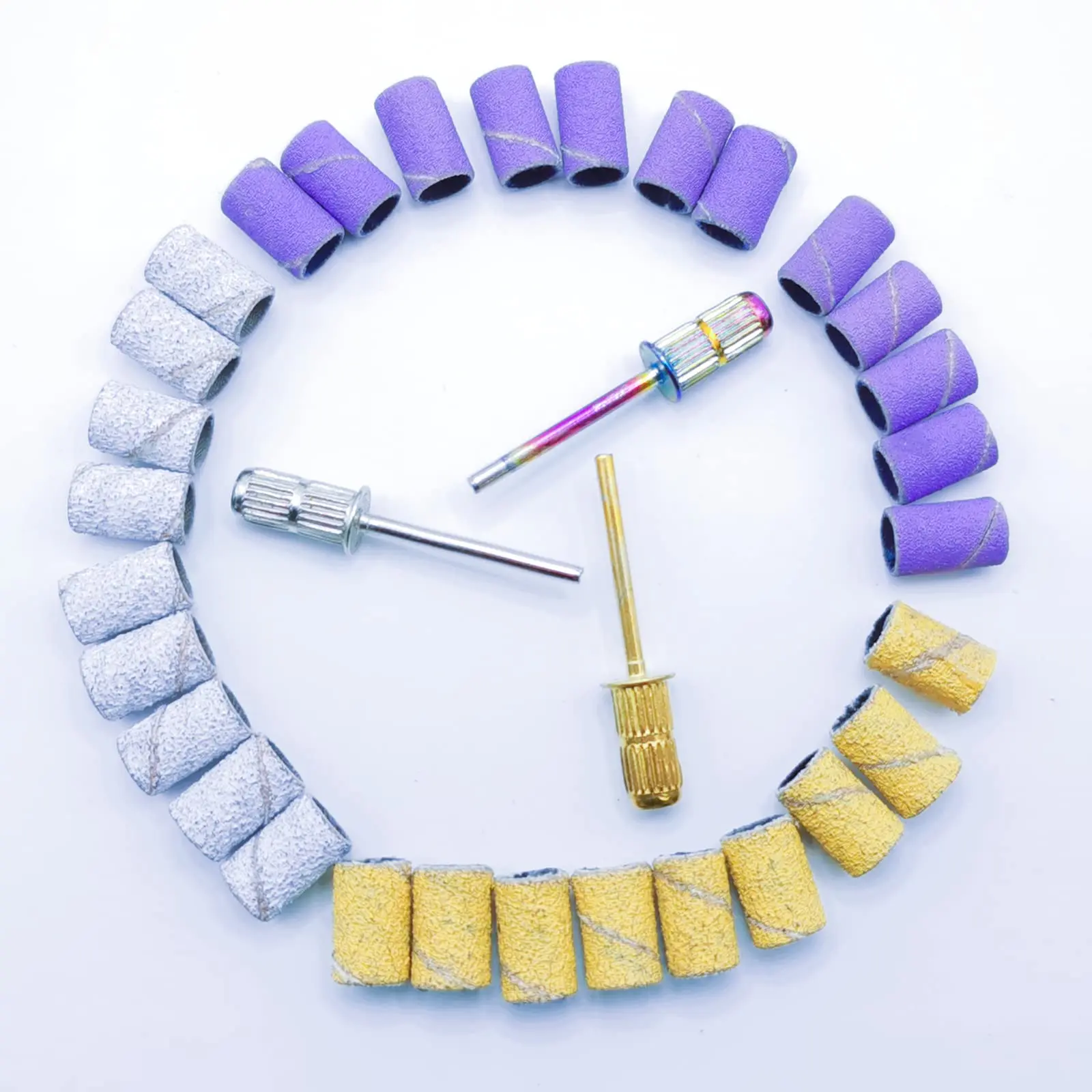 Nail Sanding Bands Set 3 Pcs Mandrel(silver/gold/gredient) 75 Pcs