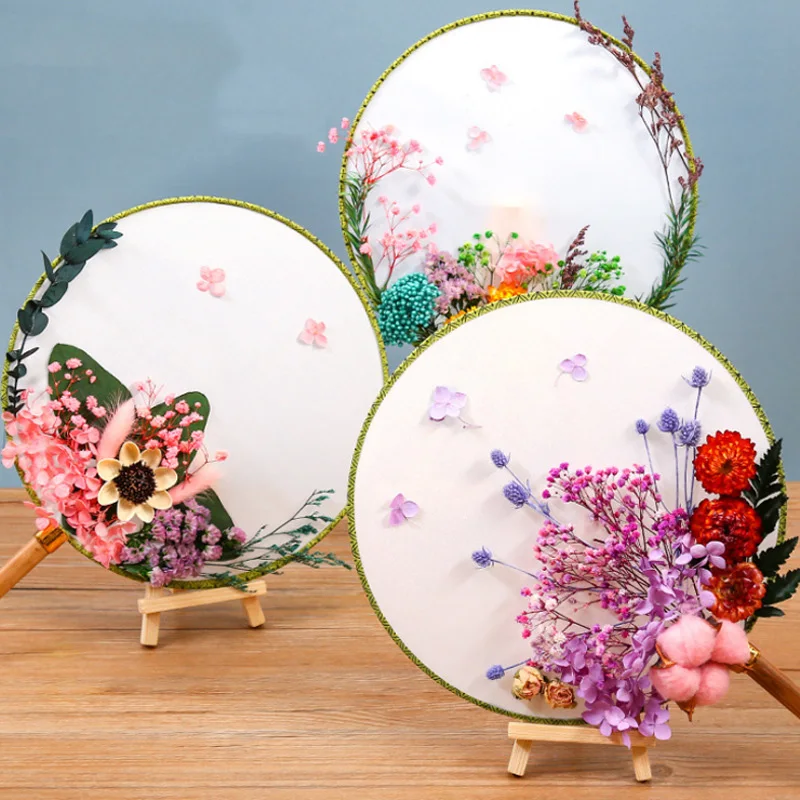 

Chinese Round Fan DIY Preserved Flower Palace Fan Dried Flowers Plants Hand Crafts Accessories For Wedding Party Decoration
