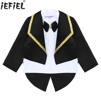 Toddler Boy Halloween Prince Magician Cosplay Tuxedo Long Sleeve Bow Tie Fake Two Piece Gentlemen Blazer for Wedding Christening 1