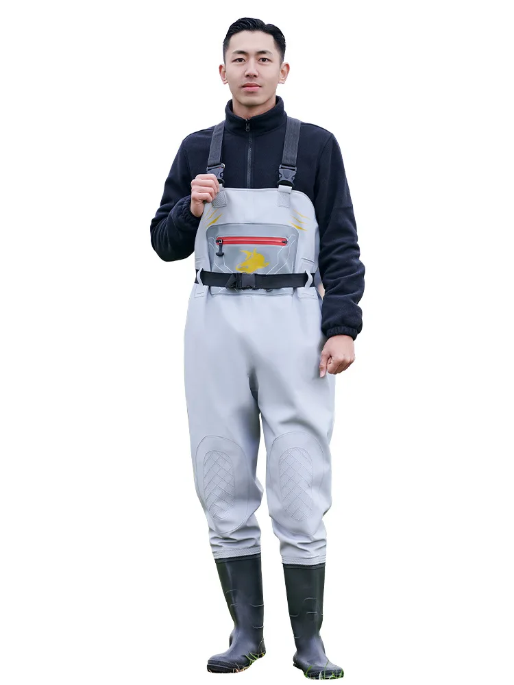 PVC Fishing Waders,River Lake Lure Wading Pants, Travel Sea Clothing, Outdoors Waterproof Overalls, Breathable Comfort,Gray
