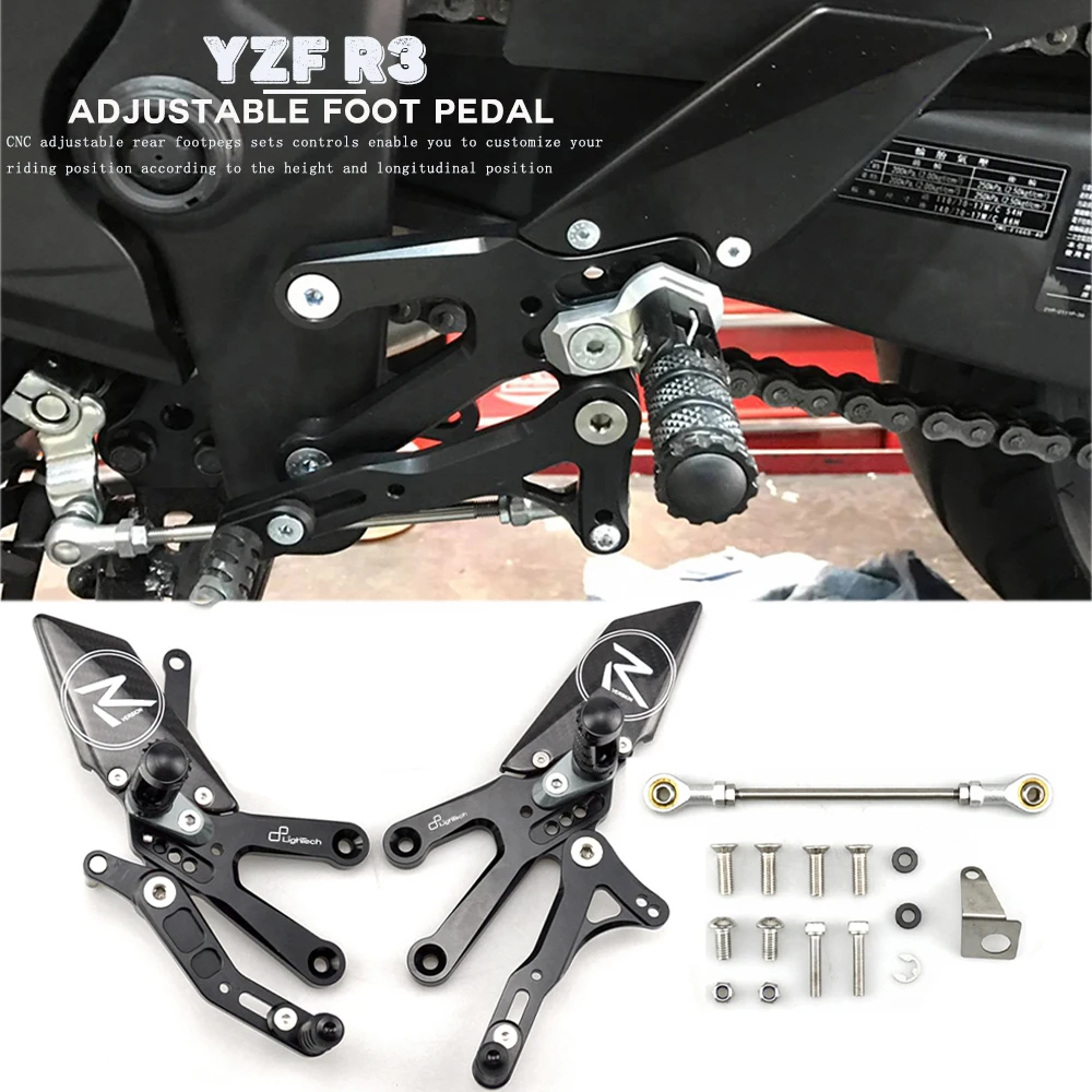 

MKLIGHTECH For YAMAHA YZFR3 YZF-R3 YZF R3 2015-2023 Rear Sets Heighten Pedal Adjustable Rearsets FootPegs Shift Lever Brake Kit