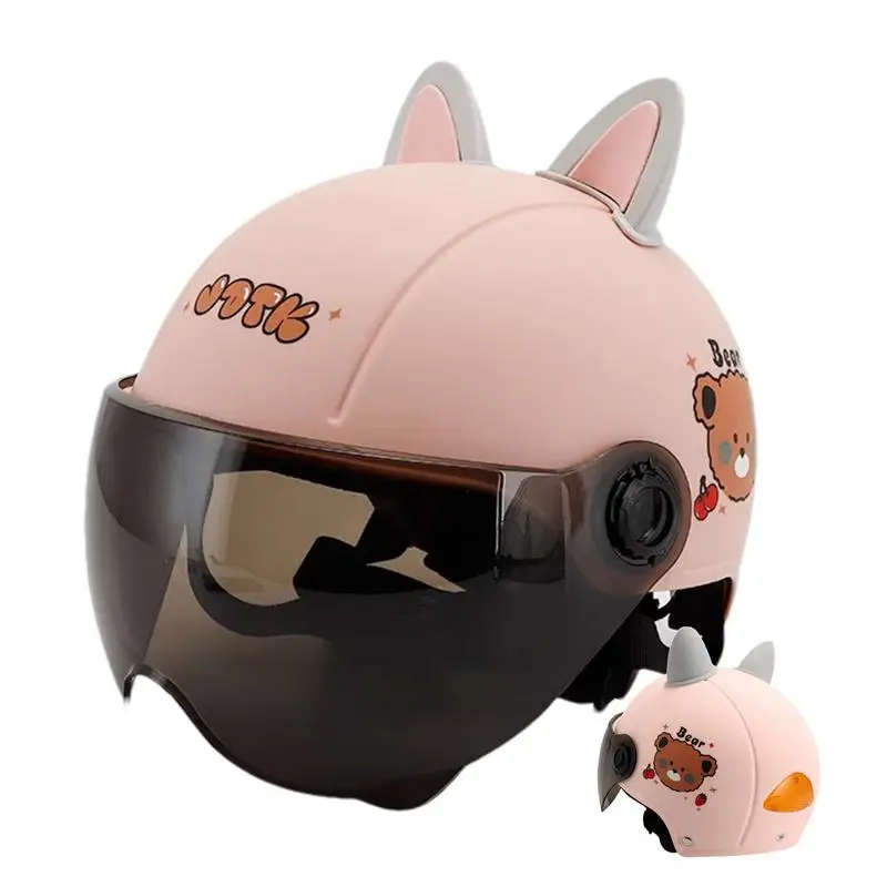 

Мотоциклетная полузащитная шапка, велосипедный полушлем с открытым лицом, мотоциклетный шлем с кошачьими ушками для мужчин и женщин, мотоциклетный полушлем с линзами