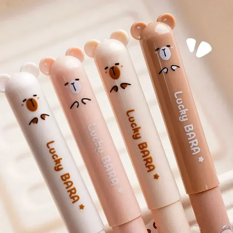 4/26/56pcs Set Creative Brown Bear Pufferfish Erasable Pen, 0.5mm Blue/Black Ink Refill-Smooth Writing Pen Body Anti Slip Design 5