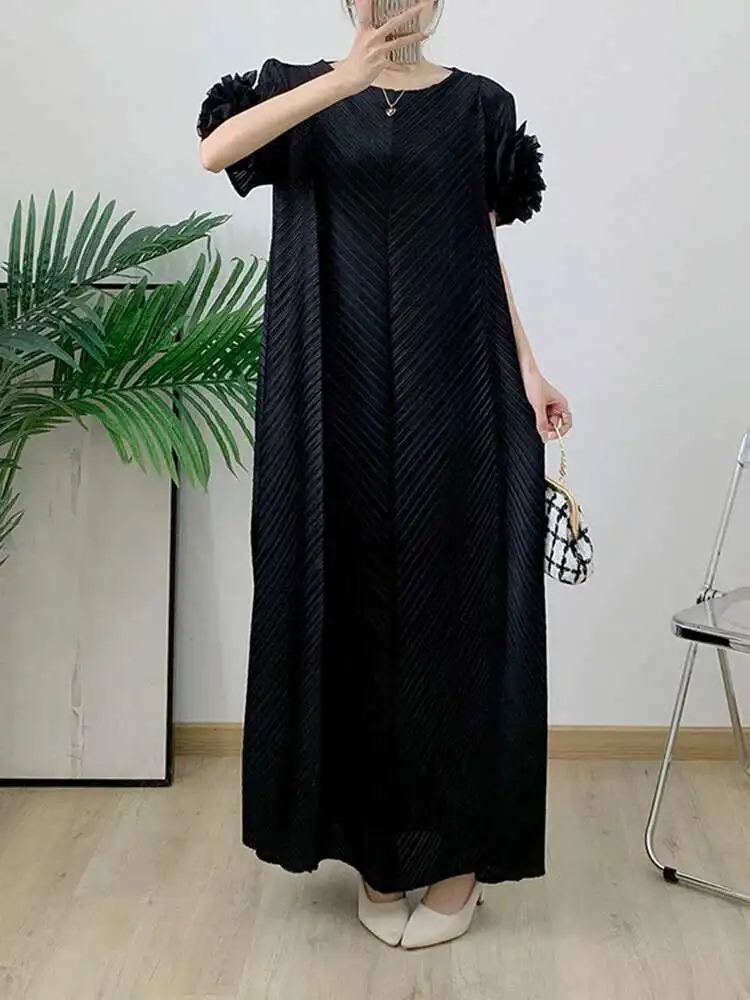 LANMREM Ruffles Sleeves Pleated Dress Women Solid Color Maxi Dresses Loose Elegant Style Party Clothing 2024 Summer 2DA8087 - Image 6
