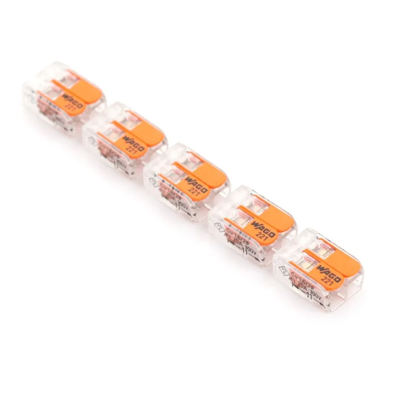 Wago 221-412 LEVER-NUTS 2 도체 컴팩트 커넥터, 10 PK 구리 와이어 접합, 재사용 가능한 와이어 터미널 커넥터, 5 개, 핫 세일