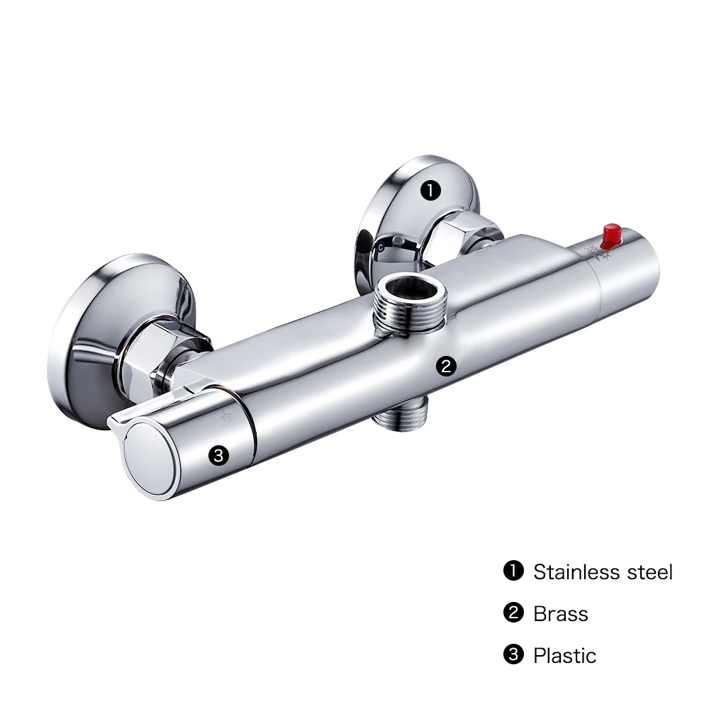 Bath Shower Faucet Thermostatic Wall Mounted Mixer Valve Tap Temperature Control Rain Shower Chrome Twin Outlet