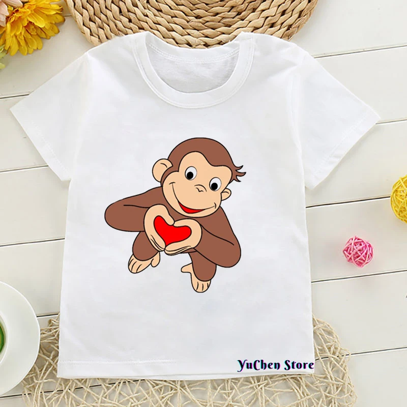 2023 Nuovi Bambini Abbigliamento Strano George Cartoon Print T-Shirt Girlsbys Monkey Funny Animal Baby Clothes Maglietta Estiva Per Bambini Curious Ge