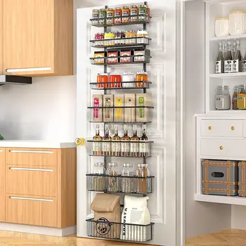 Moforoco 8-Tier Over The Door Pantry Organizer Pantry Organization and Storage Black Hanging Basket Wall Spice Rack Seasoning 1