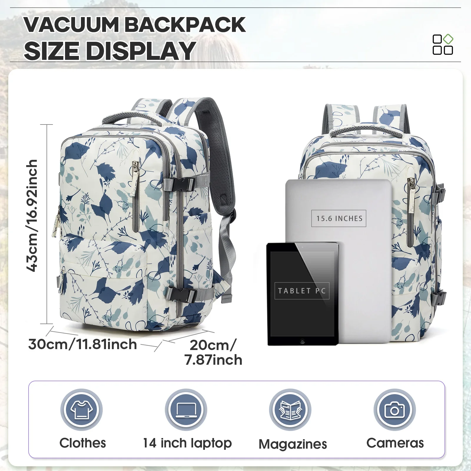 Travel Vacuum Storage Backpack With Pump, Vacuum Compression Travel Backpack Space Saver for Clothing, Carry on Laptop Backpacks