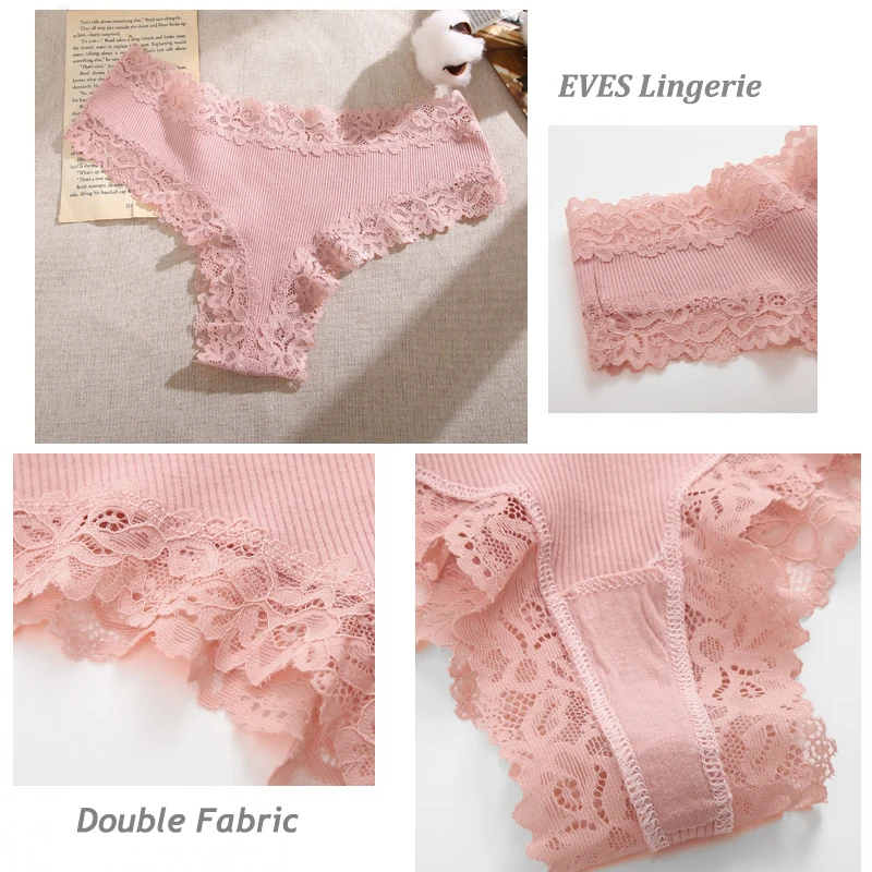 Women Panties 3/5PCS Lace Seamless Cotton Ribbed Brazilian Low Waist Breathable Plus Size Lingerie
