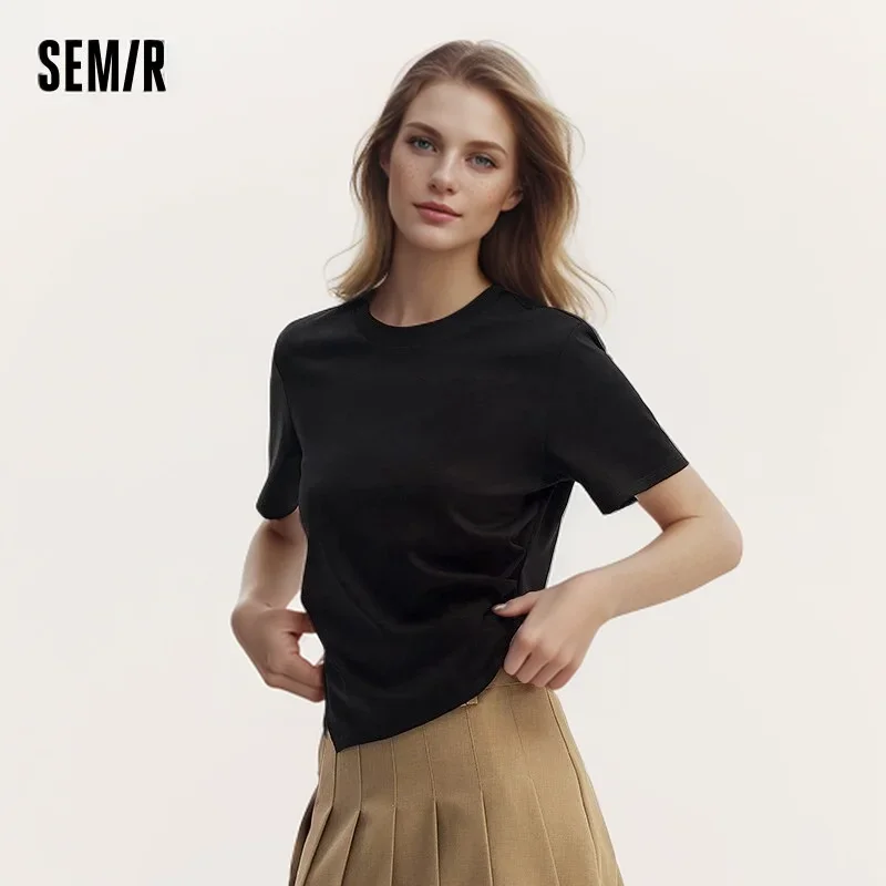 

Футболка Semir женская с коротким рукавом, короткий топ из чистого хлопка, приталенный силуэт, с небольшим сюрпризом, лето 2024