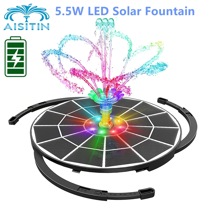 5.5W LED Solar Fountain Pump with Lights For Bird Bath DIY Glass Solar Panel Powered Water Fountain with 16 Nozzle solar fountain solar fountain pump water fountain garden pond fountain solar water pump
